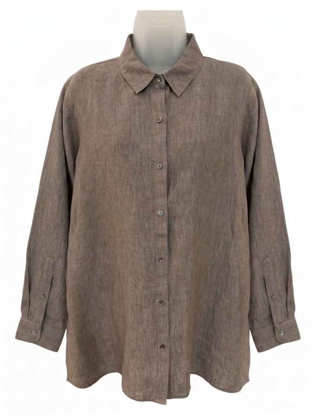 Eileen Fisher Washed Organic Linen Délavé Classic Collar Shirt in Cocoa